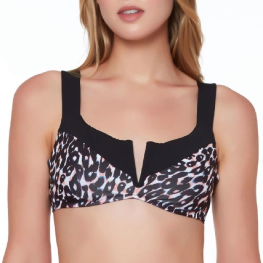 SANCTUARY Leopard V-Wire Bralette Bikini Top
